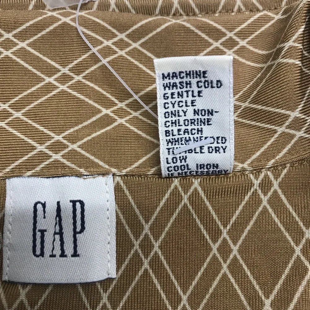 Gap Women’s Gold & Tan Diamond Print Button Down Stretch Shirt NWT - Size Large - Picture 7 of 7